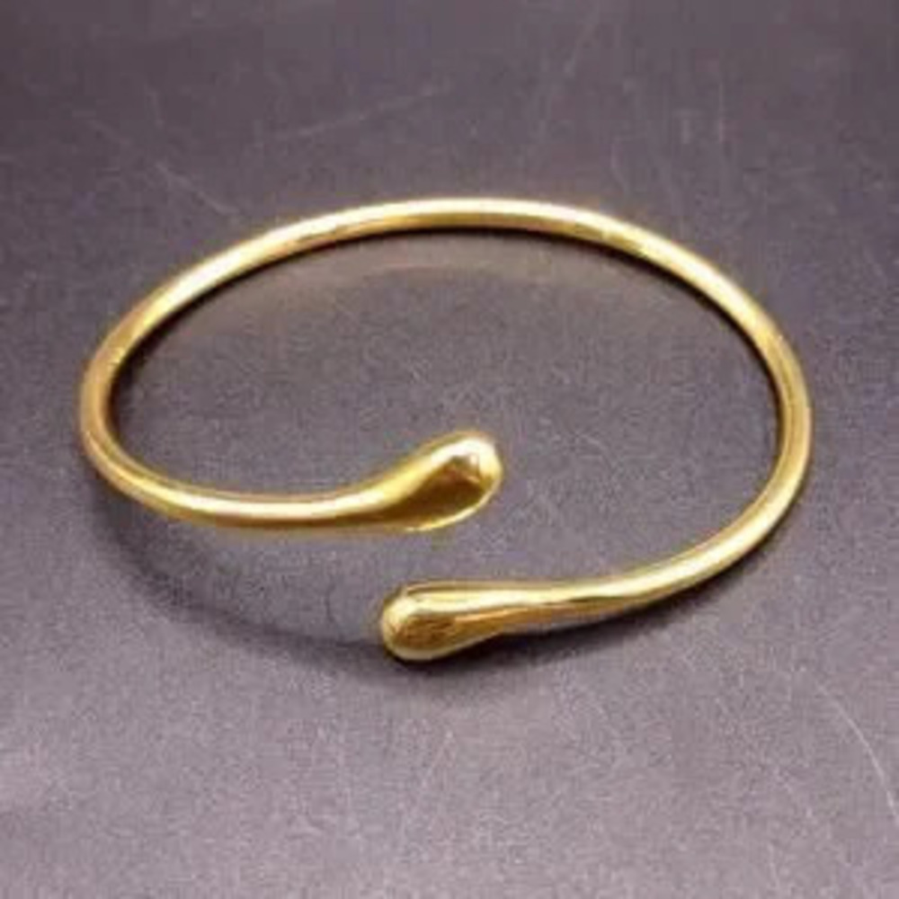 18k Gold Plated Bracelet Teardrop Minimalist Open Cuff Women's Vtg Birthday Gift